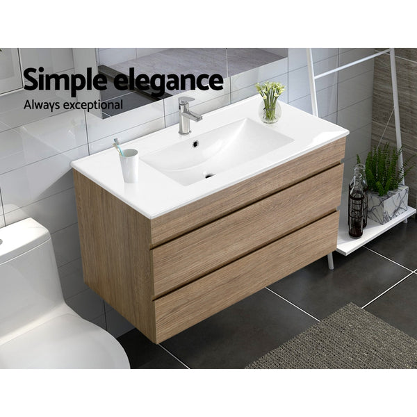 Cefito 900mm Bathroom Vanity Cabinet Wash Basin Unit Sink Storage Wall Mounted Oak White freeshipping - Awezingly