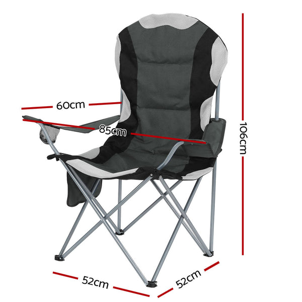Weisshorn 2X Folding Camping Chairs Arm Chair Portable Outdoor Beach Fishing BBQ Weisshorn
