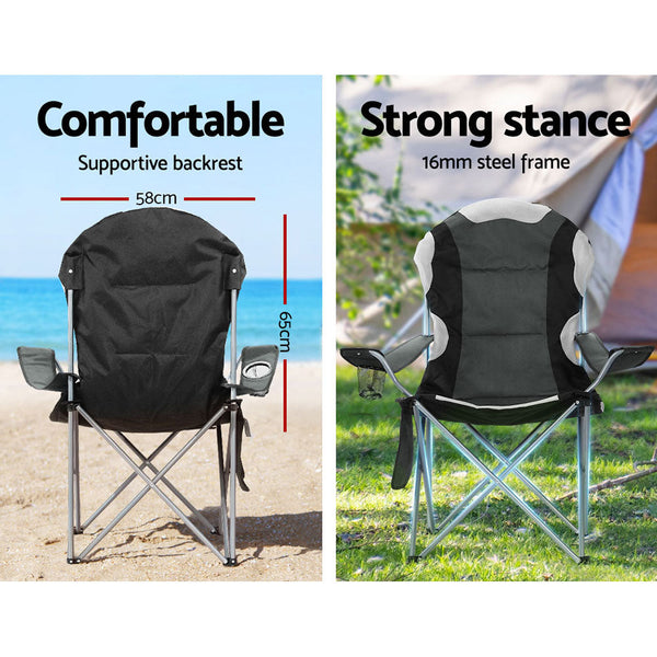 Weisshorn 2X Folding Camping Chairs Arm Chair Portable Outdoor Beach Fishing BBQ Weisshorn