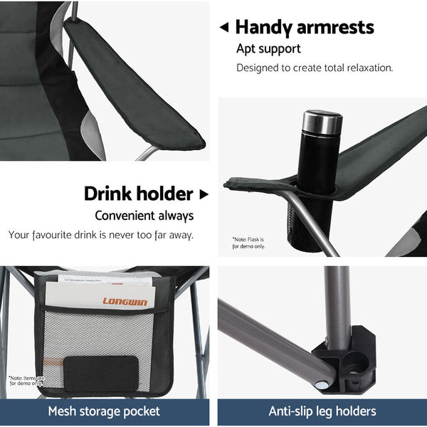 Weisshorn 2X Folding Camping Chairs Arm Chair Portable Outdoor Beach Fishing BBQ Weisshorn