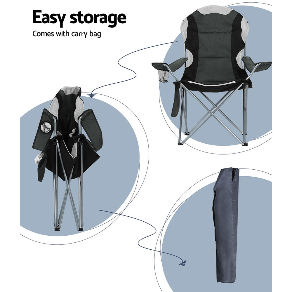 Weisshorn 2X Folding Camping Chairs Arm Chair Portable Outdoor Beach Fishing BBQ Weisshorn