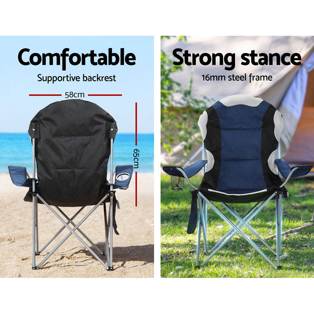 Weisshorn 2X Camping Chairs Folding Arm Chair Portable Camping Garden Fishing Weisshorn
