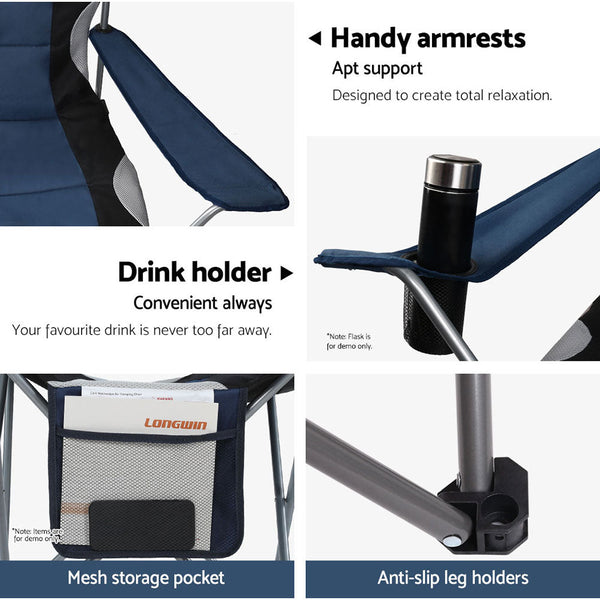 Weisshorn 2X Camping Chairs Folding Arm Chair Portable Camping Garden Fishing Weisshorn