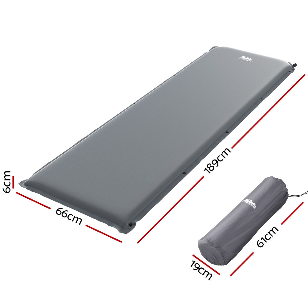 Weisshorn Self Inflating Mattress 6CM Camping Sleeping Mat Air Bed Single Grey Weisshorn