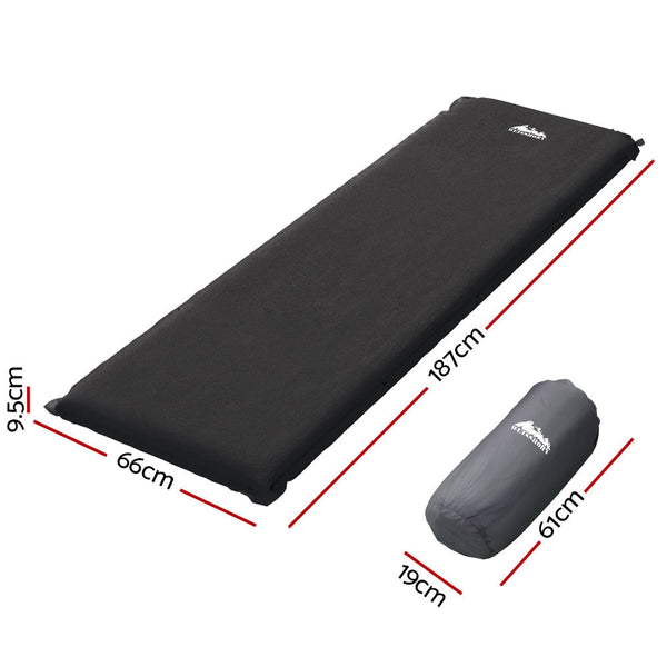 Weisshorn Self Inflating Mattress 9.5CM Camping Sleeping Air Bed Single Black Weisshorn
