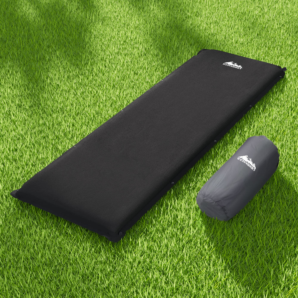 Weisshorn Self Inflating Mattress 9.5CM Camping Sleeping Air Bed Single Black Weisshorn