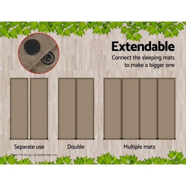 Weisshorn Self Inflating Mattress Mat Air Bed Pad Double Coffee 10CM Thick Weisshorn