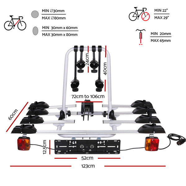 Giantz Tow Ball Car Mount - Black & Silver Giantz