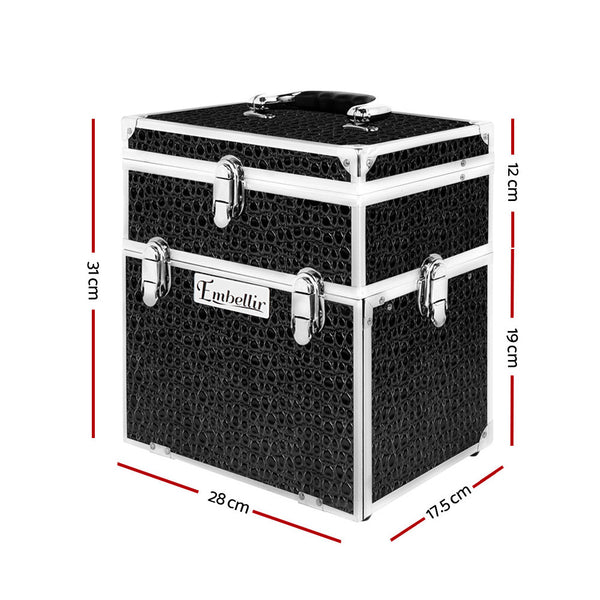 Embellir Portable Cosmetic Beauty Makeup Carry Case with Mirror - Crocodile Black freeshipping - Awezingly