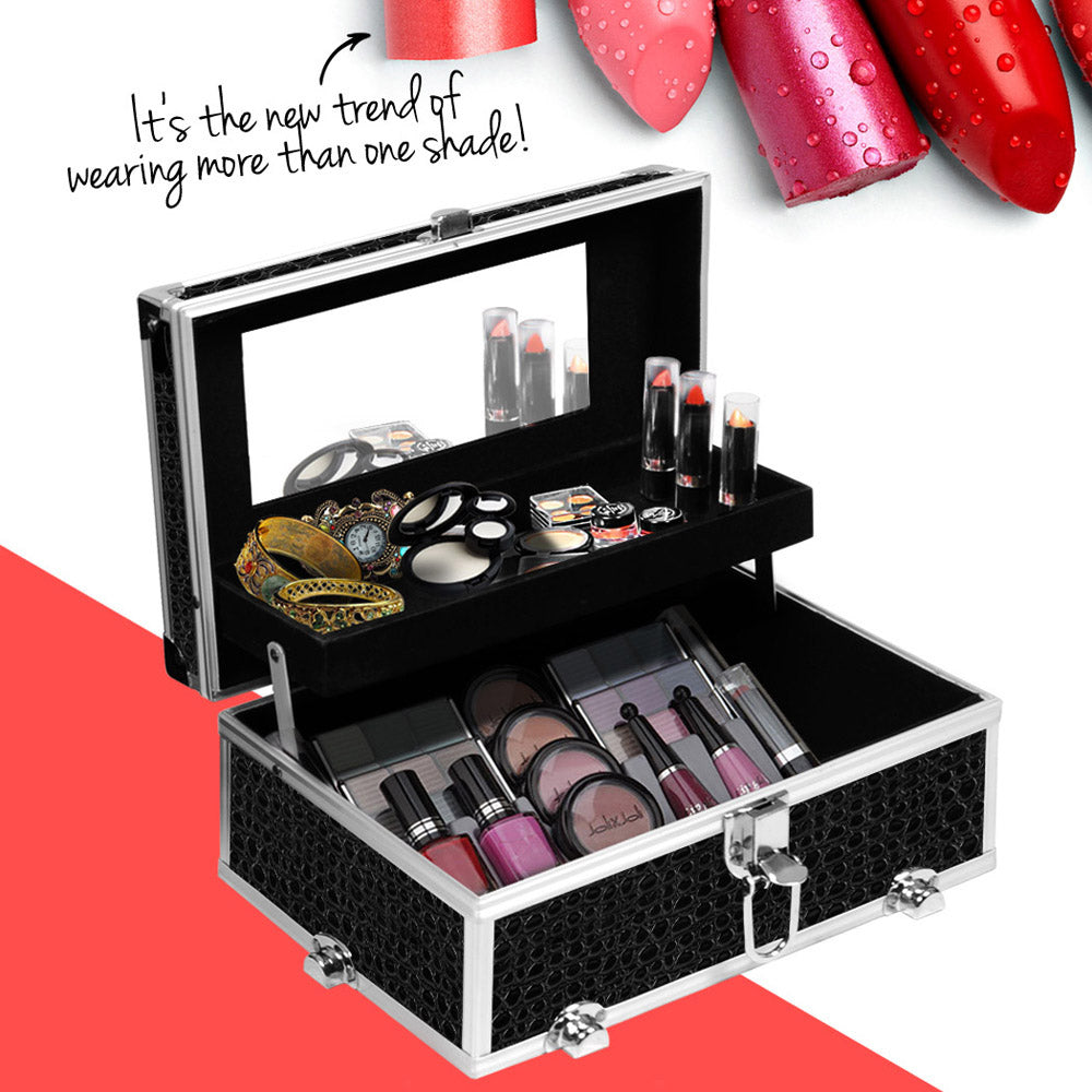 Embellir Portable Cosmetic Beauty Makeup Carry Case with Mirror - Crocodile Black freeshipping - Awezingly