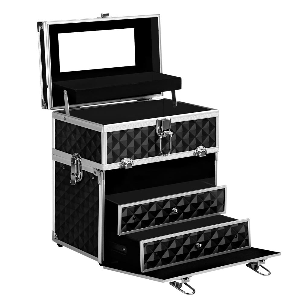 Embellir Portable Cosmetic Beauty Makeup Carry Case with Mirror - Diamond Black freeshipping - Awezingly