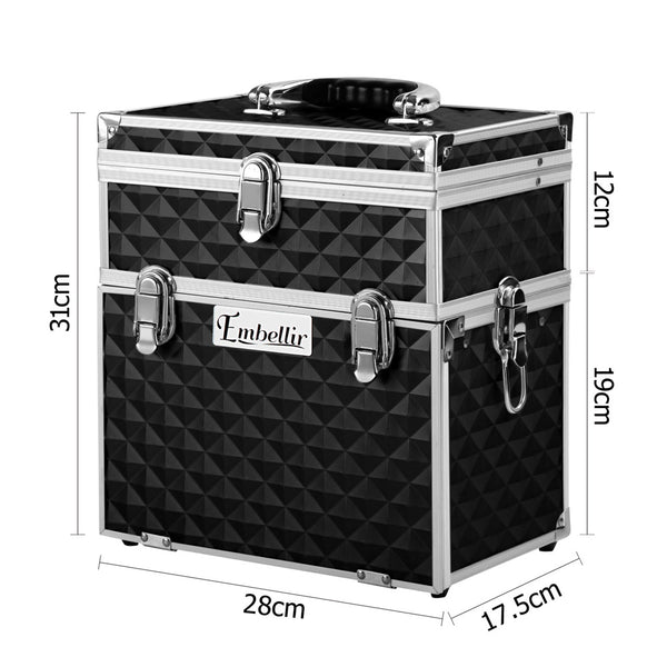 Embellir Portable Cosmetic Beauty Makeup Carry Case with Mirror - Diamond Black freeshipping - Awezingly
