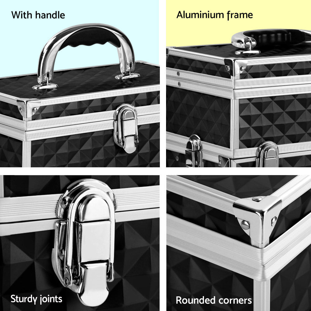 Embellir Portable Cosmetic Beauty Makeup Carry Case with Mirror - Diamond Black freeshipping - Awezingly