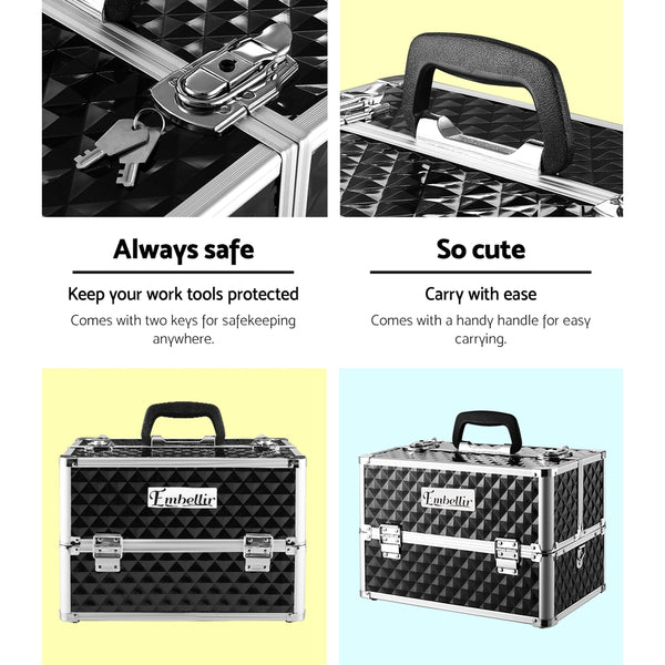 Embellir Portable Cosmetic Beauty Makeup Case - Diamond Black freeshipping - Awezingly