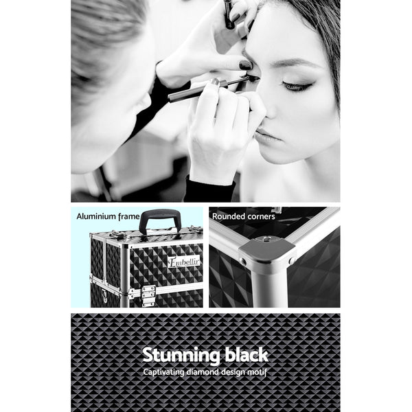 Embellir Portable Cosmetic Beauty Makeup Case - Diamond Black freeshipping - Awezingly