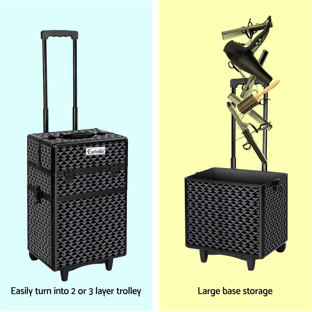 Embellir 7 in 1 Portable Cosmetic Beauty Makeup Trolley - Diamond Black freeshipping - Awezingly