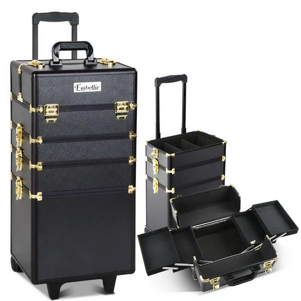 Embellir 7 in 1 Portable Cosmetic Beauty Makeup Trolley - Black & Gold freeshipping - Awezingly