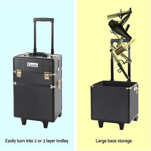 Embellir 7 in 1 Portable Cosmetic Beauty Makeup Trolley - Black & Gold freeshipping - Awezingly