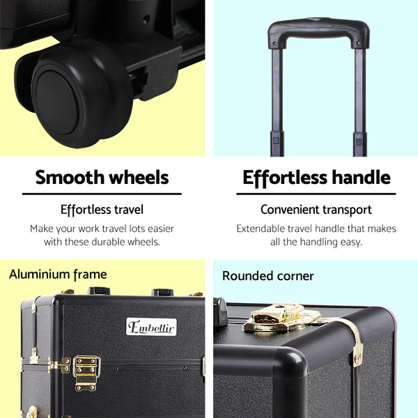 Embellir 7 in 1 Portable Cosmetic Beauty Makeup Trolley - Black & Gold freeshipping - Awezingly