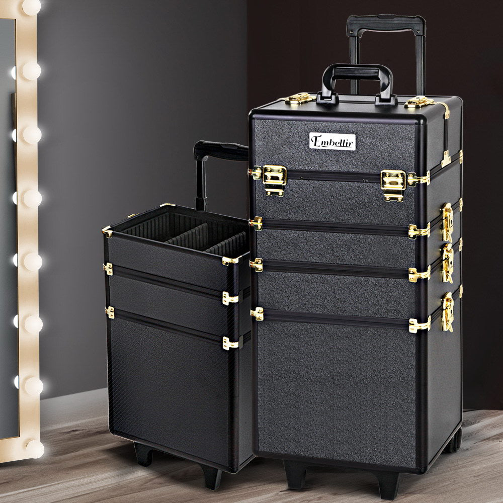 Embellir 7 in 1 Portable Cosmetic Beauty Makeup Trolley - Black & Gold freeshipping - Awezingly
