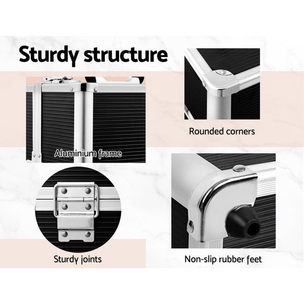 Embellir Portable Cosmetic Beauty Makeup Case with Mirror - Black Embellir