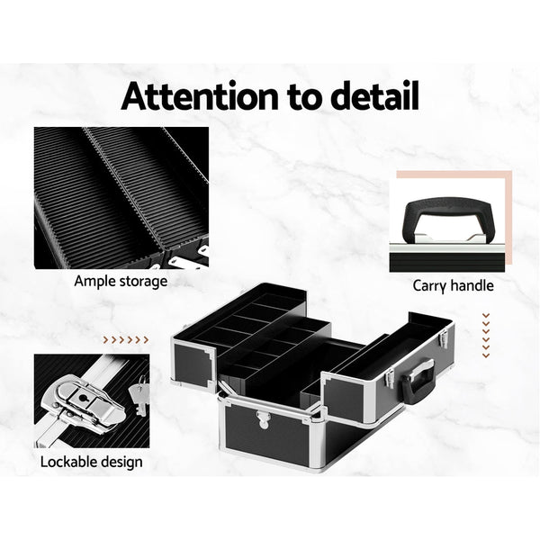 Embellir Portable Cosmetic Beauty Makeup Case with Mirror - Black Embellir