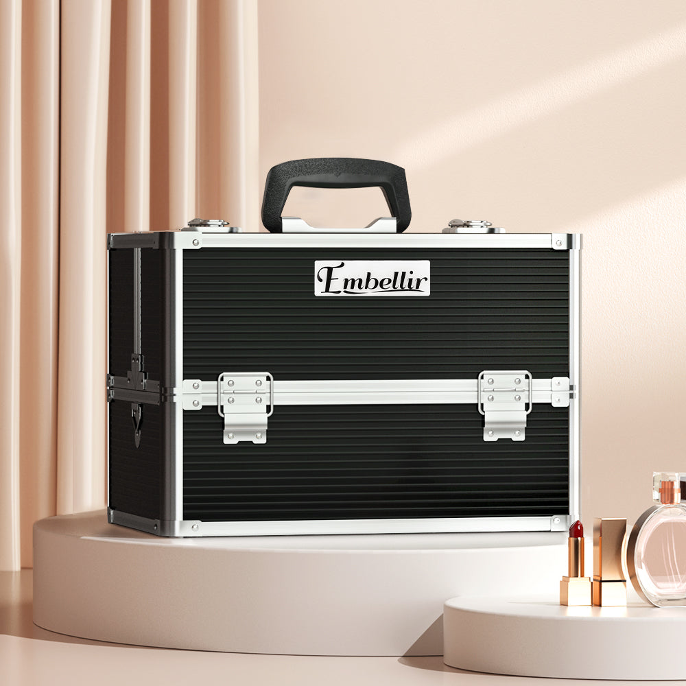 Embellir Portable Cosmetic Beauty Makeup Case with Mirror - Black Embellir