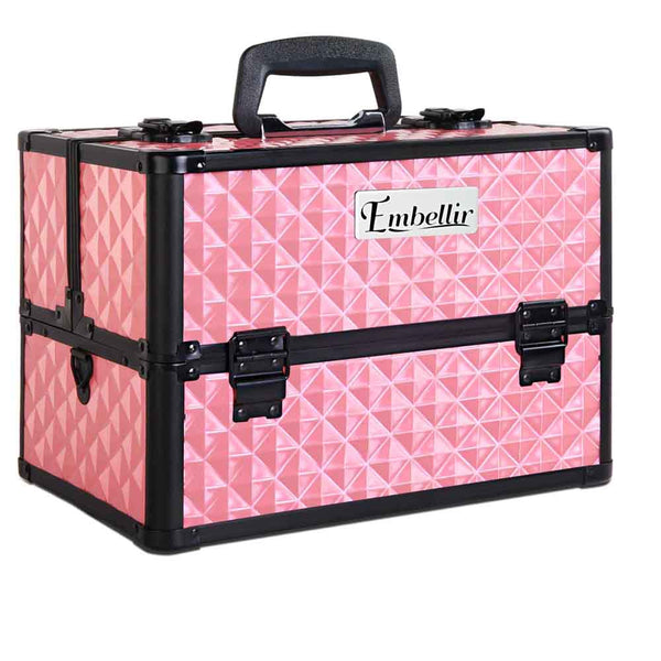 Embellir Portable Cosmetic Beauty Makeup Case with Mirror - Diamond Pink freeshipping - Awezingly
