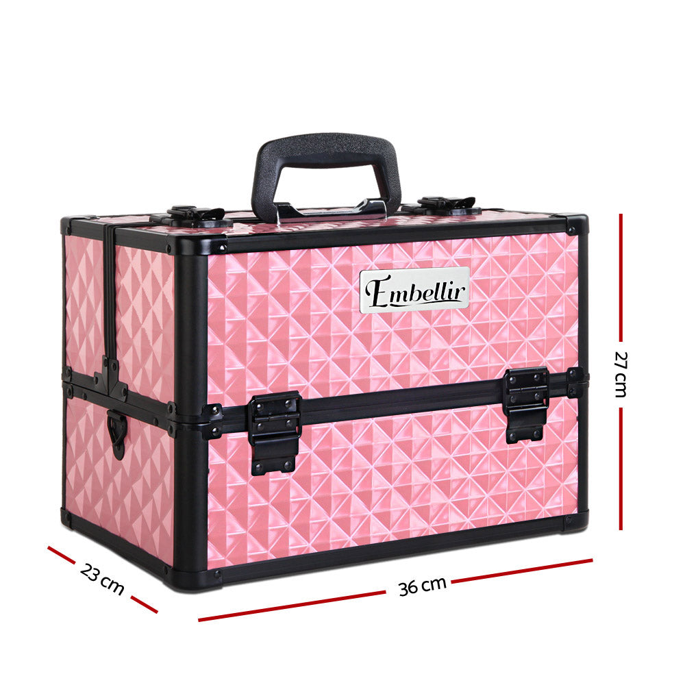 Embellir Portable Cosmetic Beauty Makeup Case with Mirror - Diamond Pink freeshipping - Awezingly