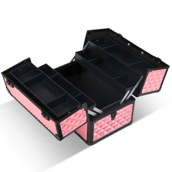 Embellir Portable Cosmetic Beauty Makeup Case with Mirror - Diamond Pink freeshipping - Awezingly