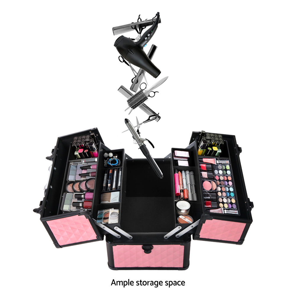 Embellir Portable Cosmetic Beauty Makeup Case with Mirror - Diamond Pink freeshipping - Awezingly