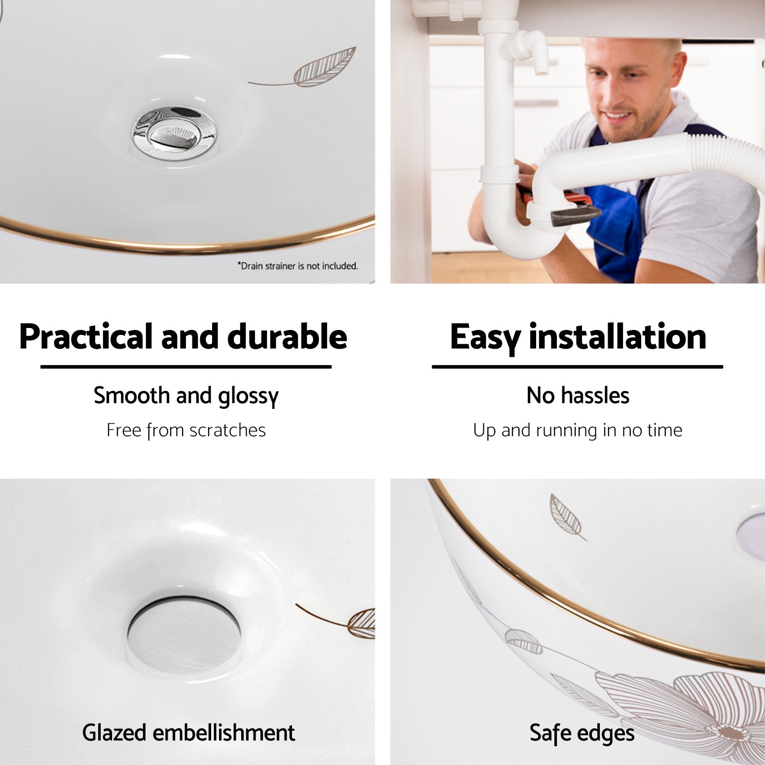 Cefito Bathroom Basin Ceramic Vanity Sink Hand Wash Bowl with Pattern 41x41cm Does not apply