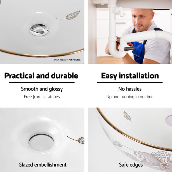 Cefito Bathroom Basin Ceramic Vanity Sink Hand Wash Bowl with Pattern 41x41cm Does not apply