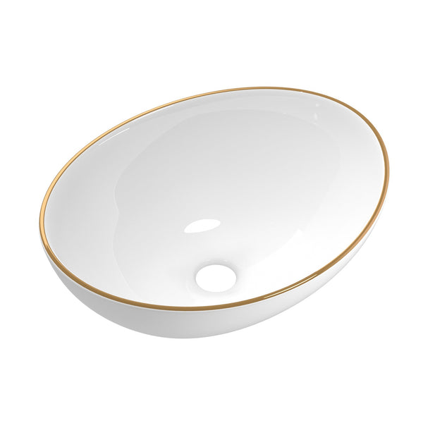 Cefito Bathroom Basin Ceramic Vanity Sink Hand Wash Bowl Gold Line 41x34cm Does not apply