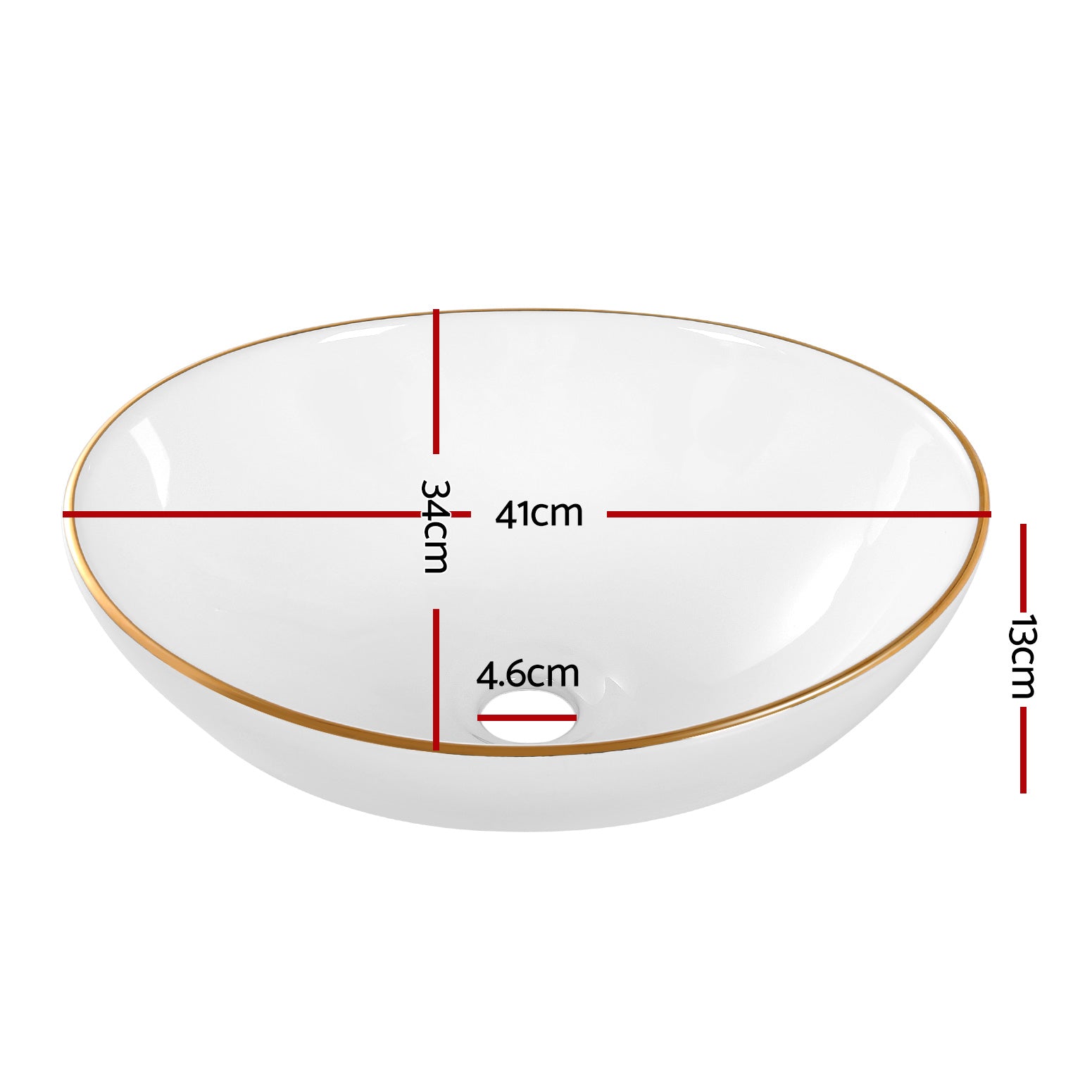 Cefito Bathroom Basin Ceramic Vanity Sink Hand Wash Bowl Gold Line 41x34cm Does not apply