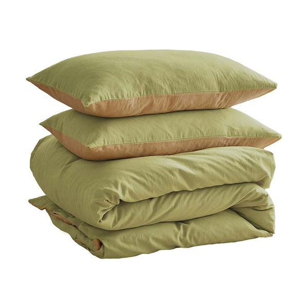 Cosy Club Washed Cotton Quilt Set Yellow Lime Double Cosy