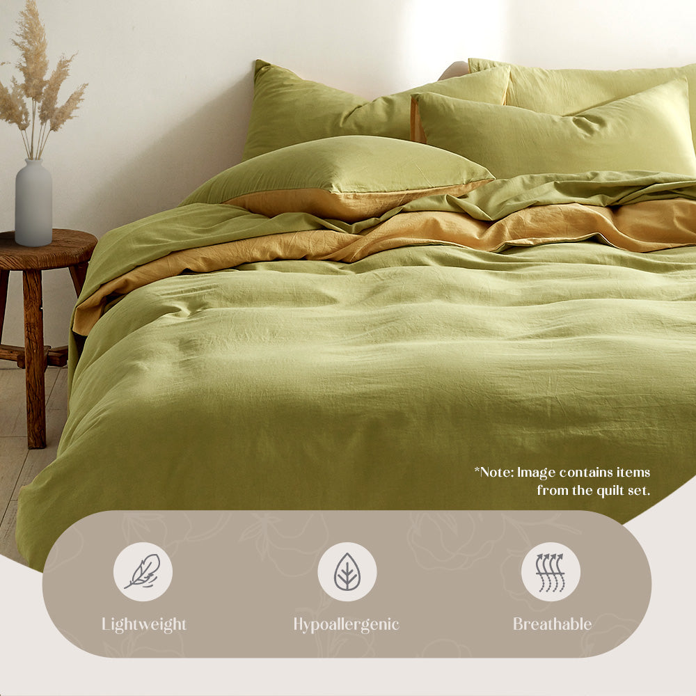 Cosy Club Washed Cotton Quilt Set Yellow Lime Double Cosy