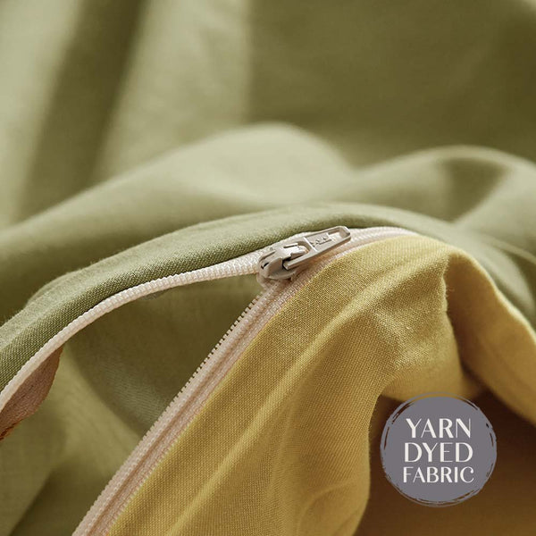 Cosy Club Washed Cotton Quilt Set Yellow Lime Double Cosy