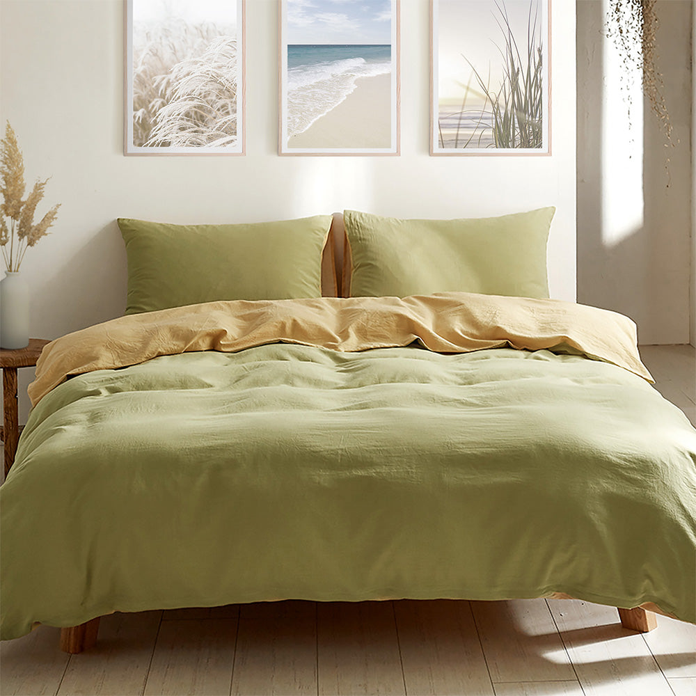 Cosy Club Washed Cotton Quilt Set Yellow Lime Double Cosy