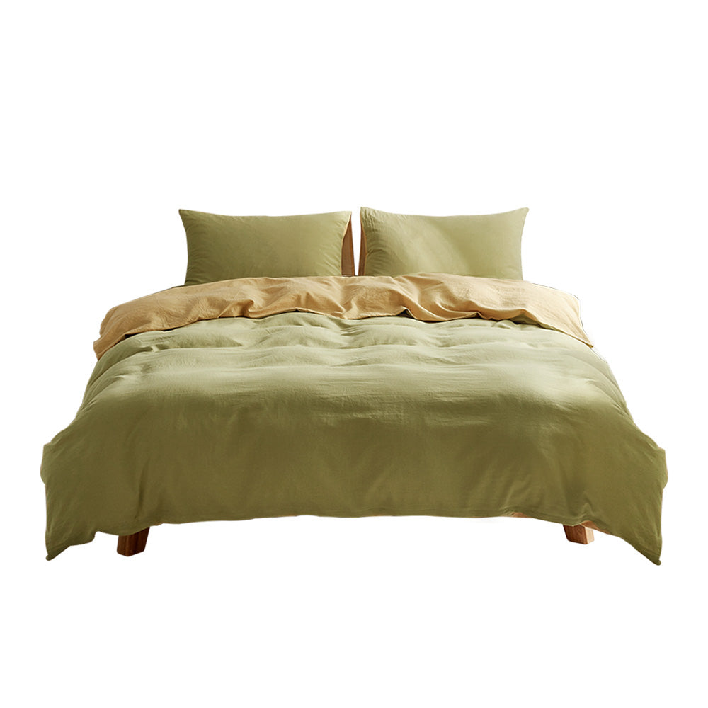 Cosy Club Washed Cotton Quilt Set Yellow Lime Double Cosy