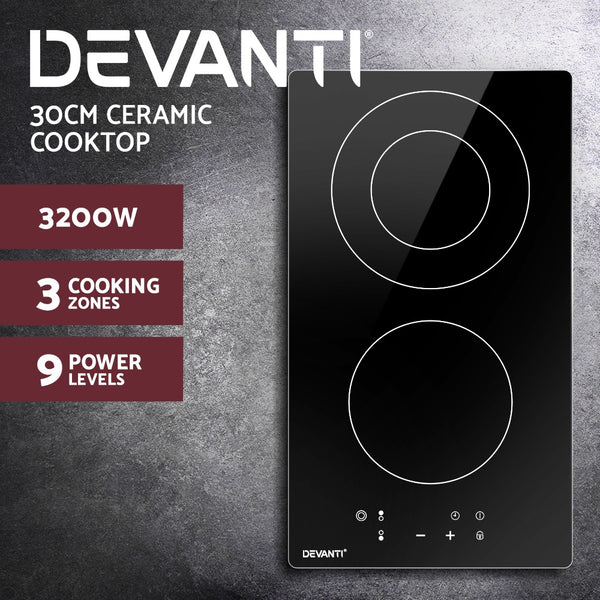Devanti Electric Ceramic Cooktop 30cm Kitchen Cooker Cook Top Hob Touch Control 3-Zones freeshipping - Awezingly
