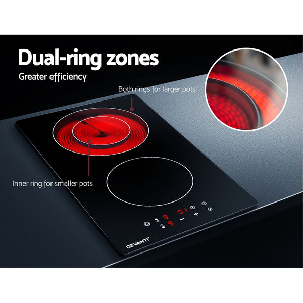 Devanti Electric Ceramic Cooktop 30cm Kitchen Cooker Cook Top Hob Touch Control 3-Zones freeshipping - Awezingly