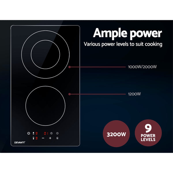 Devanti Electric Ceramic Cooktop 30cm Kitchen Cooker Cook Top Hob Touch Control 3-Zones freeshipping - Awezingly