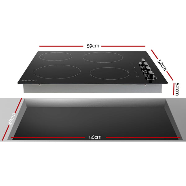 Devanti Ceramic Cooktop 60cm Electric Kitchen Burner Cooker 4 Zone Knobs Control freeshipping - Awezingly