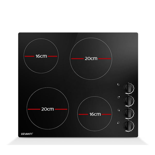 Devanti Ceramic Cooktop 60cm Electric Kitchen Burner Cooker 4 Zone Knobs Control freeshipping - Awezingly