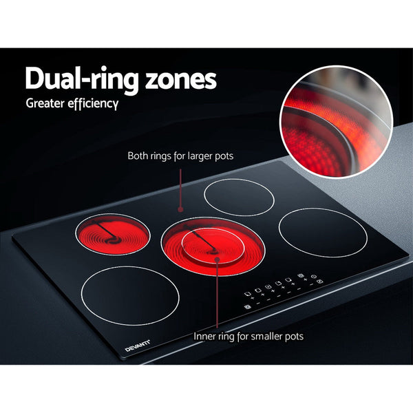 Devanti 90cm Ceramic Cooktop Electric Cook Top 5 Burner Stove Hob Touch Control 6-Zones Devanti