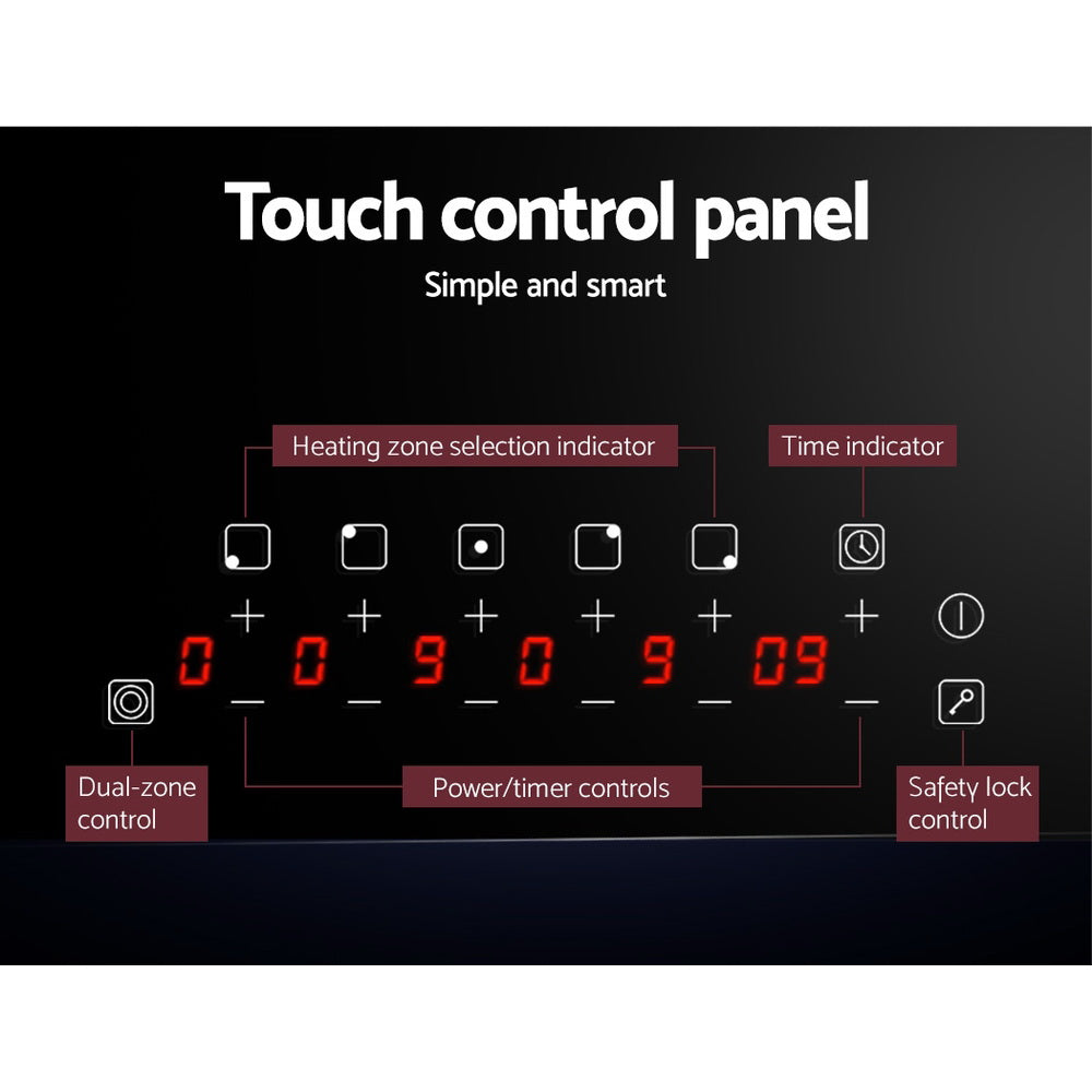 Devanti 90cm Ceramic Cooktop Electric Cook Top 5 Burner Stove Hob Touch Control 6-Zones Devanti