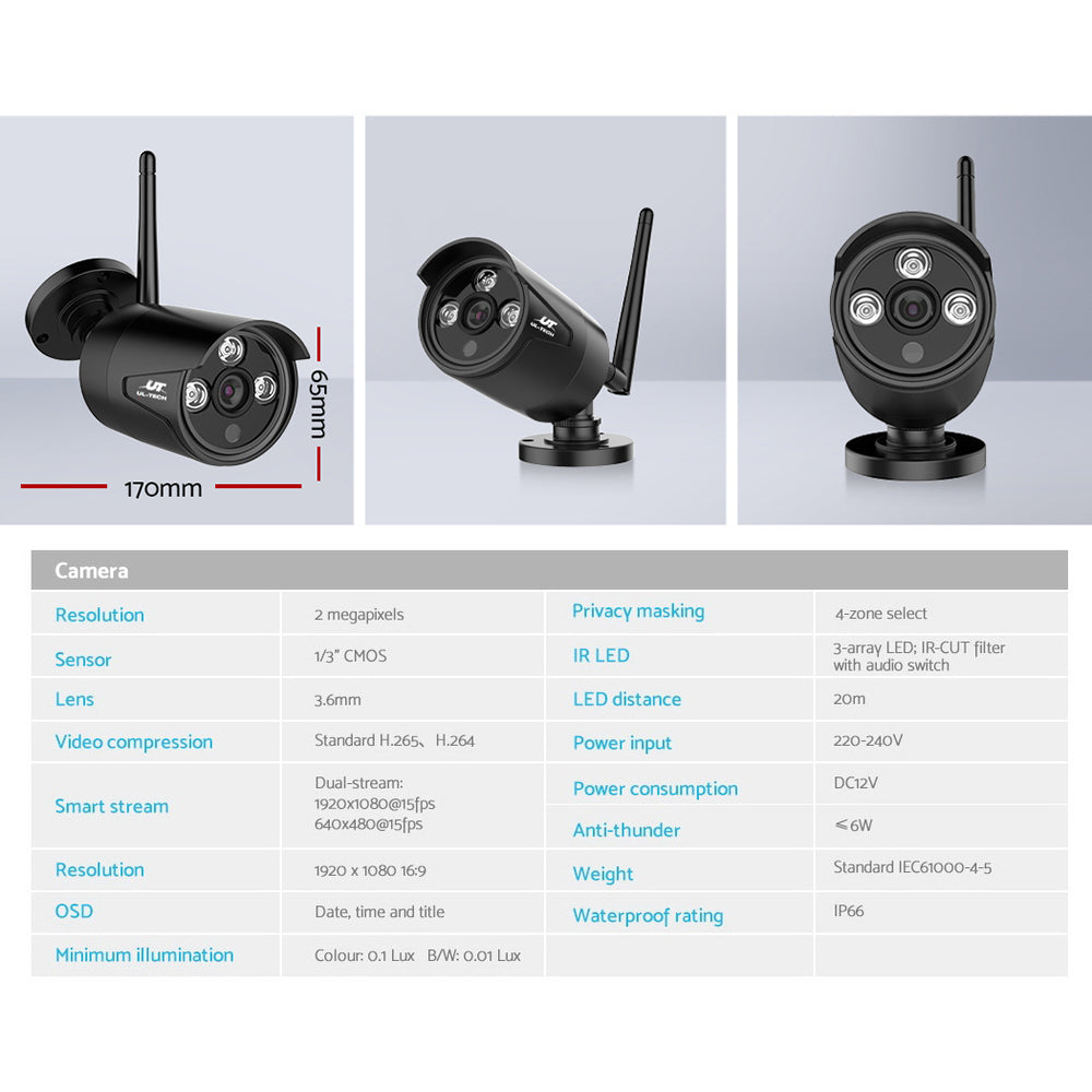 UL-tech Wireless CCTV Home Security Camera System WIFI Outdoor 8CH 3MP NVR 4TB UL-TECH