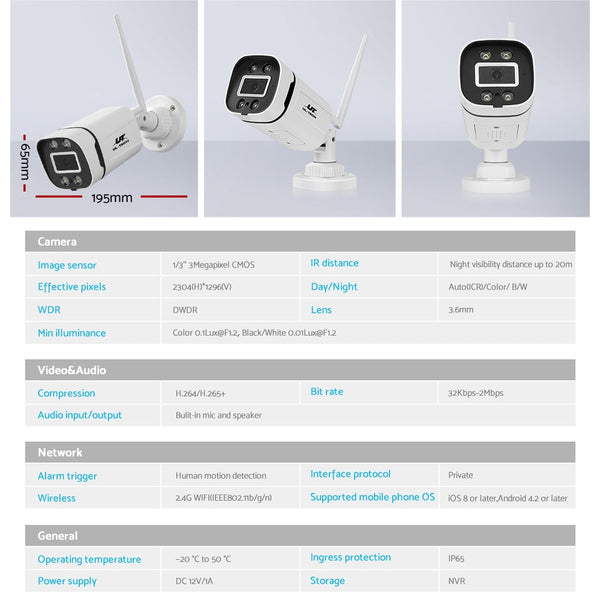 UL-tech 3MP Wireless CCTV Security Camera System Home IP Cameras WiFi 8CH NVR UL-TECH