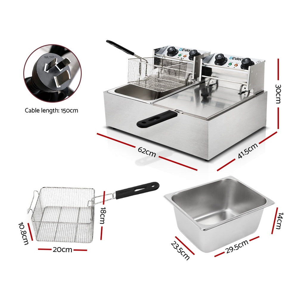 Devanti Electric Commercial Deep Fryer Twin Frying Basket Chip Cooker Kitchen freeshipping - Awezingly